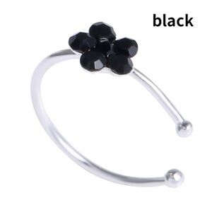 Black Flower Nose Ring Small Thin